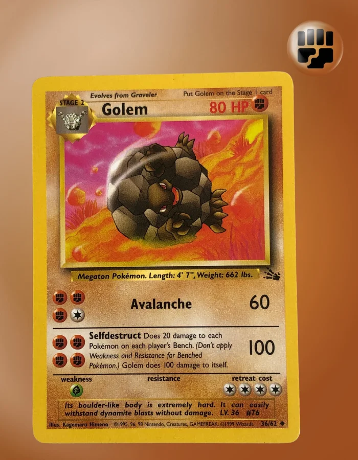 1st edition golem pokemon card French Pokmon Grolem (Dont apply Weakness and Resistance for Benched Pokemon.) Golem does 100 damage to itself. Zapdos Toy Pokemon TCG Golem