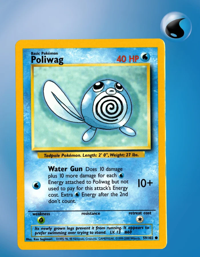 Pokémon Card Poliwag 59/102 Base Set Unlimited - Lightly Played Near Mint Condition
